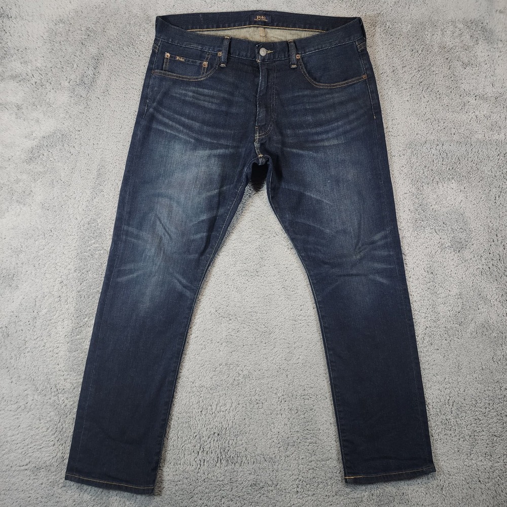 Polo Ralph Lauren Varick Slim Straight Jeans Mens 36x30 Dark Wash Stretch Denim
